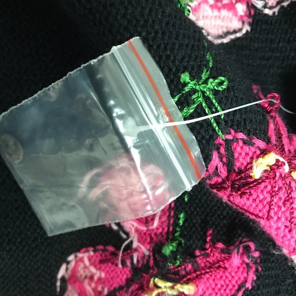 Northern Isles black cotton hand embroidered cardigan sweater pink blue M NWT - Picture 10 of 11